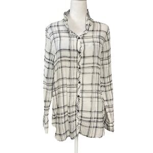 lola & Sophie Shirt Womens Small White Black Plaid Silk Blend Button Up Top USA‎